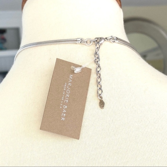 NWT Marjorie Baer Hammered Brass Circle Pendant Necklace Sterling Silver Chain - Picture 6 of 7